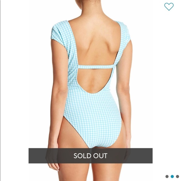 Jessica Simpson cap sleeve bow front blue white check gingham swimsuit Medium - Picture 2 of 8